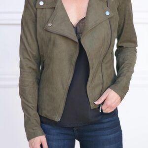 Lyssé Olive Green Faux Vegan Suede Asymmetric Moto Jacket - NWT- Women’s Medium